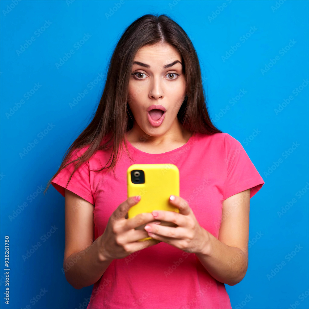 Young Woman Reacting with Shock While Using Mobile Phone Young Woman Reacting with Shock While Using Mobile Phone