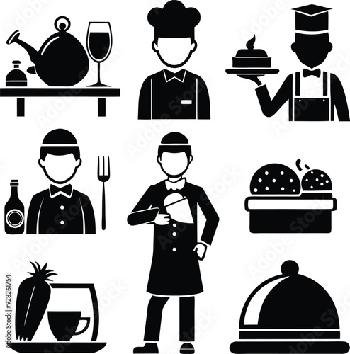 Chief and Head Coocks Minimalist Black Silhouette Vector Collection