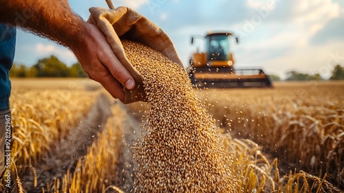Wallpaper Mural A farmer pouring harvested grains in a golden field under a blue sky. Torontodigital.ca