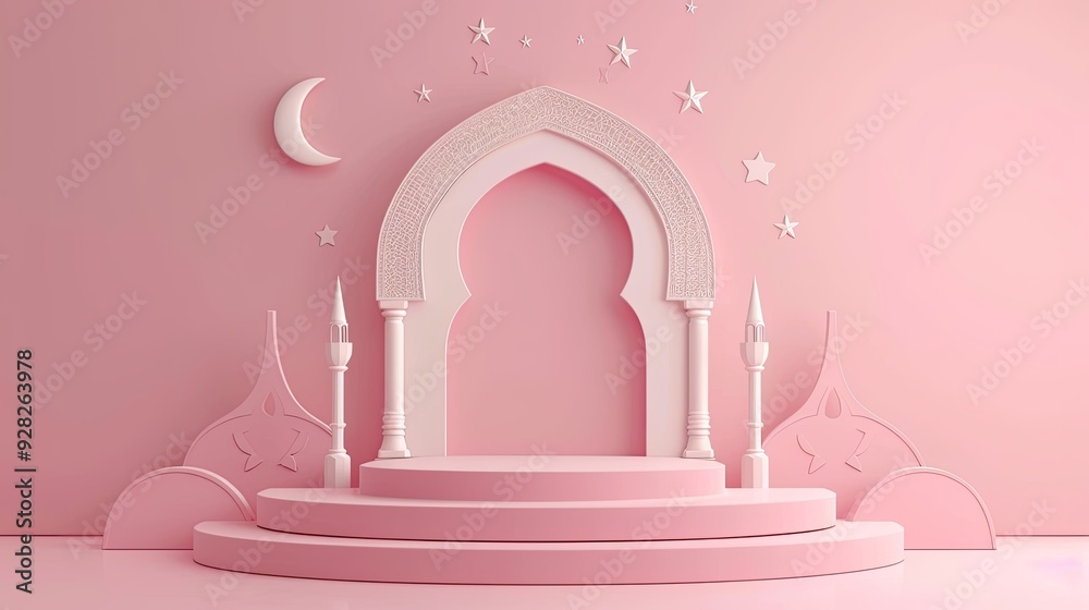 Islamic Architecture Scene with Pink Background Islamic Architecture Scene with Pink Background