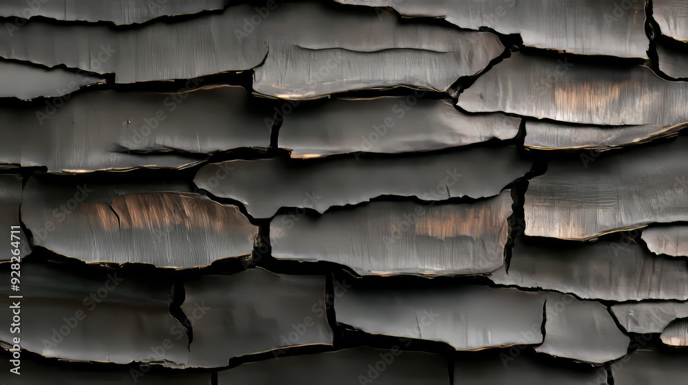 A close examination of black cherry tree bark, emphasizing the flaky, peeling layers and the distinct horizontal lenticels pattern A close examination of black cherry tree bark, emphasizing the flaky, peeling layers and the distinct horizontal lenticels pattern