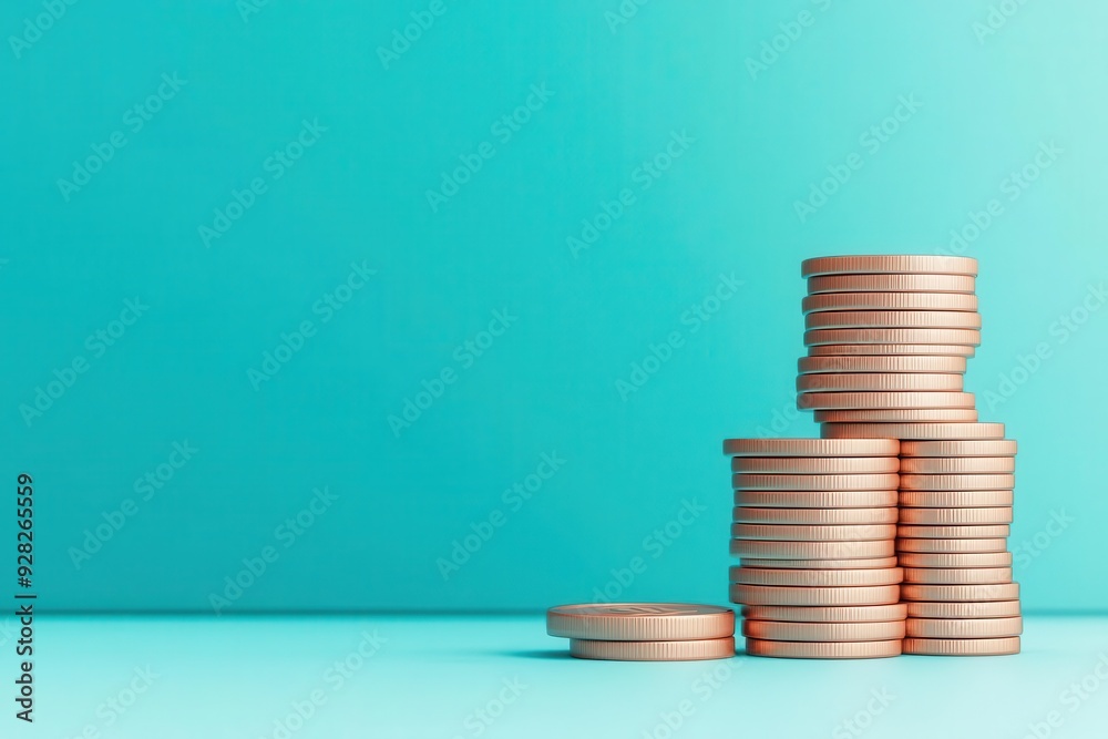 Stacked coins forming a bar chart, financial progress, 3D illustration Stacked coins forming a bar chart, financial progress, 3D illustration