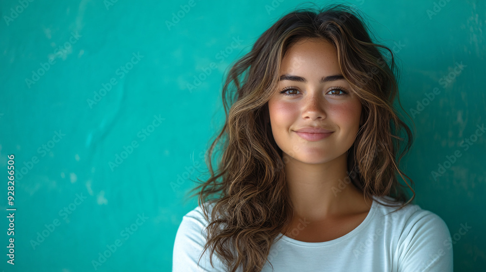Joyful young hispanic plus size woman in a white t-shirt posing in a studio portrait Joyful young hispanic plus size woman in a white t-shirt posing in a studio portrait