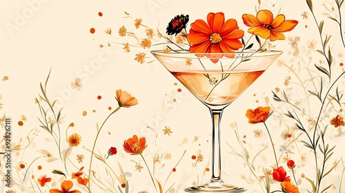 Artistic martini glass filled with flowers photo