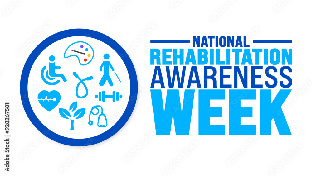 Naklejka premium National Rehabilitation Awareness Week is observed every year in September. Holiday concept. Template for background, banner, card, poster, placard, design template with unique shapes.