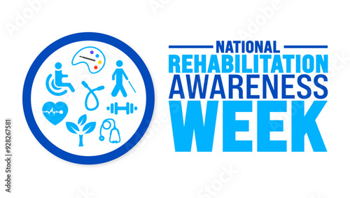 National Rehabilitation Awareness Week is observed every year in September. Holiday concept. Template for background, banner, card, poster, placard, design template with unique shapes.