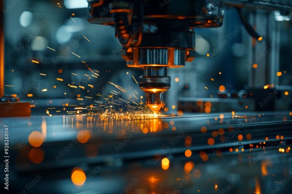 A machine is cutting through metal, creating sparks and a sense of danger A machine is cutting through metal, creating sparks and a sense of danger