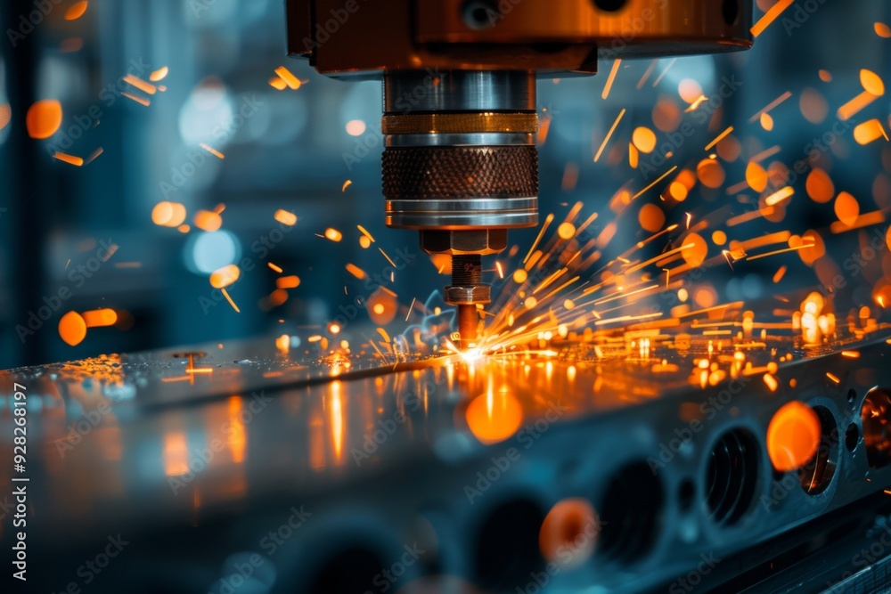 A machine is cutting through metal, creating sparks and a sense of danger A machine is cutting through metal, creating sparks and a sense of danger