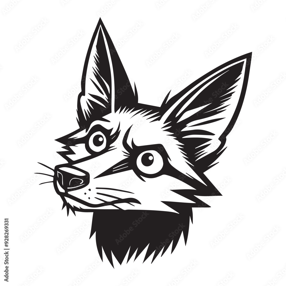 Obraz premium Jackal Face Outline Design, Jackal Head Clipart, Cute Jackal illustration in black and white