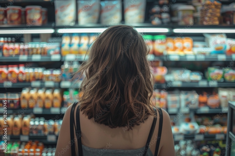 A woman with blonde hair is shopping in a grocery store A woman with blonde hair is shopping in a grocery store