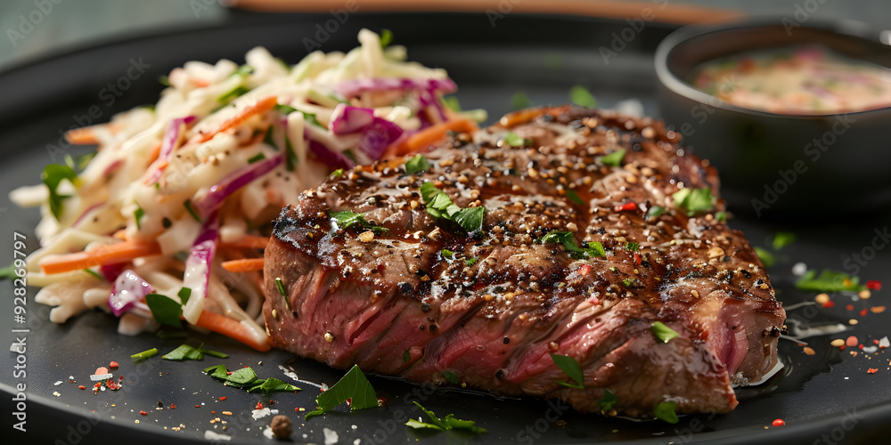 Grilled Steak with Coleslaw and Sauce - Food Photography Grilled Steak with Coleslaw and Sauce - Food Photography