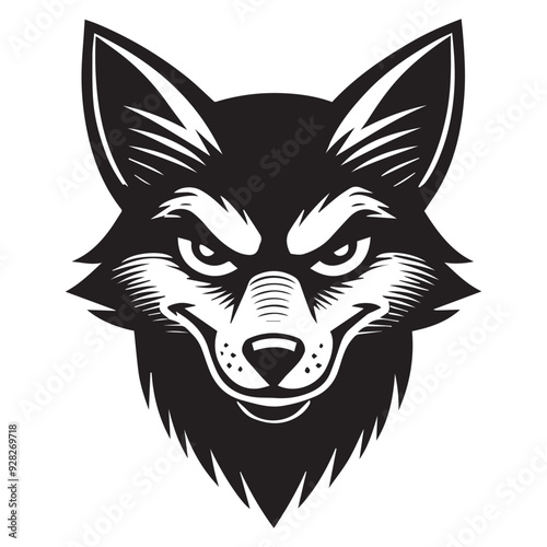 Jackal Face Outline Design,  Jackal Head Clipart,  Cute Jackal illustration in black and white