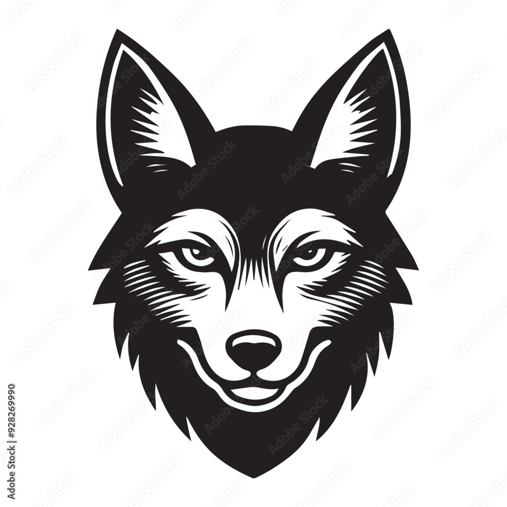Jackal Face Outline Design, Jackal Head Clipart, Cute Jackal illustration in black and white Jackal Face Outline Design, Jackal Head Clipart, Cute Jackal illustration in black and white