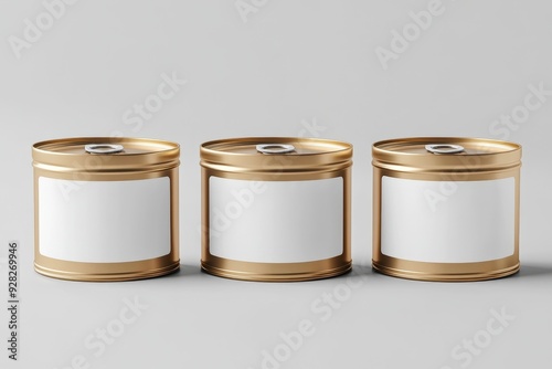 Food tin can mockup with blank white label isolated, Generative AI photo