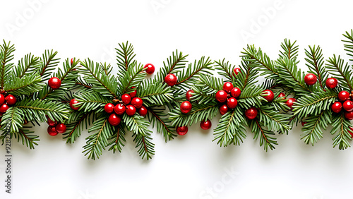 Wallpaper Mural Christmas garland, with green twigs red decorations in a wave garland isolated on white. Top view. Torontodigital.ca