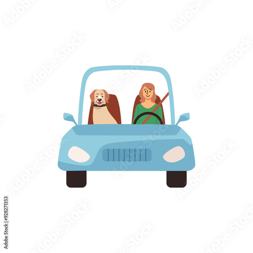Woman driving with dog vector illustration
