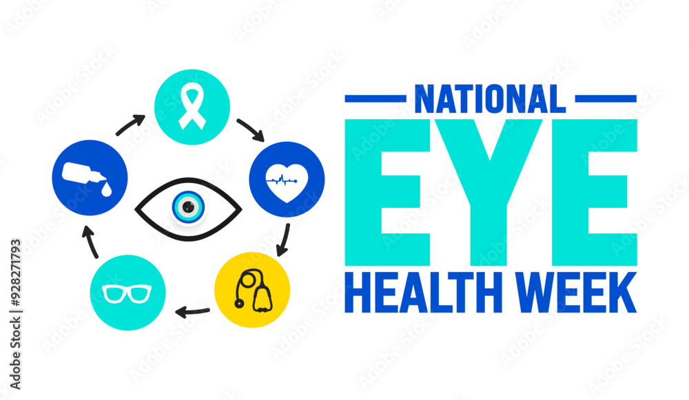 National Eye Health Week is observed every year in September. Holiday concept. Template for background, banner, card, poster, placard, design template with unique shapes with standard color. National Eye Health Week is observed every year in September. Holiday concept. Template for background, banner, card, poster, placard, design template with unique shapes with standard color.