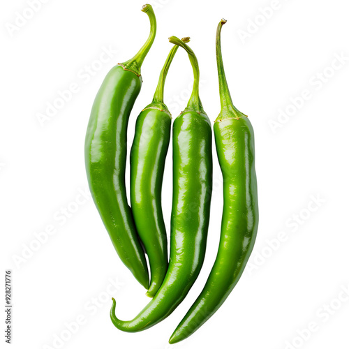 Fresh green chili isolated on a transparent background photo