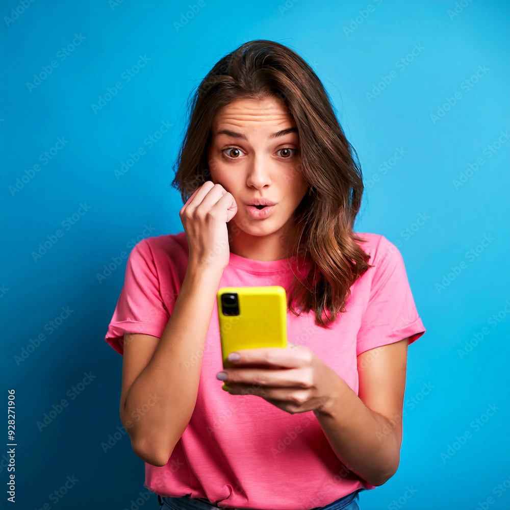 Worried Woman Looking at Smartphone with Concerned Expression Worried Woman Looking at Smartphone with Concerned Expression