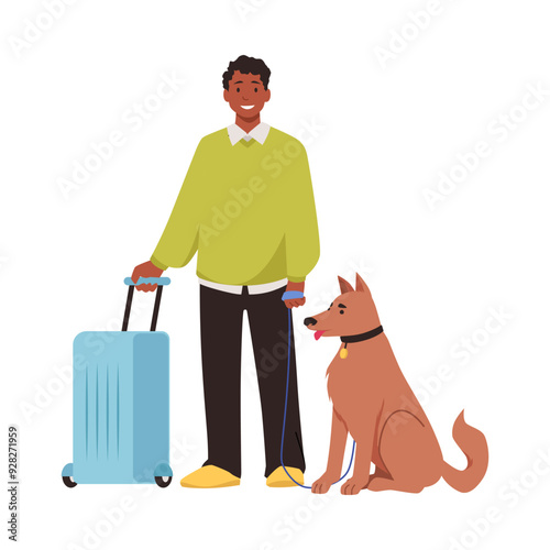 Man traveling with dog vector illustration