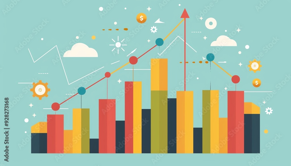 Financial graph, investment growth, flat design illustration Financial graph, investment growth, flat design illustration