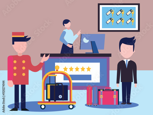 The boy and the hotel porter are in the lobby.