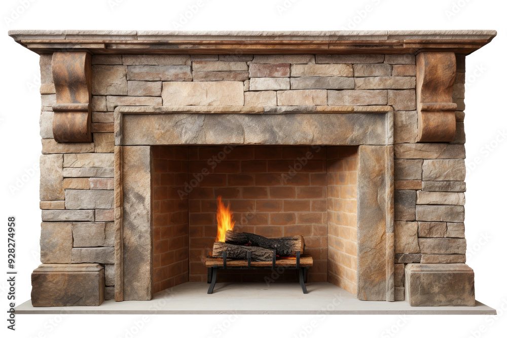 Warmth Emitted From a Stone Fireplace With Burning Logs on a White or Clear Surface PNG Transparent Background. Warmth Emitted From a Stone Fireplace With Burning Logs on a White or Clear Surface PNG Transparent Background.
