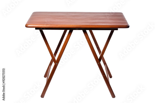 A Rustic Wooden Folding Table Ready For Use on a White or Clear Surface PNG Transparent Background.