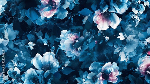 Exquisite beautiful clematis floral pattern in blue color