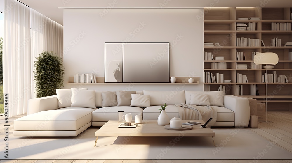 Living room in a minimalistic white and beige Living room in a minimalistic white and beige