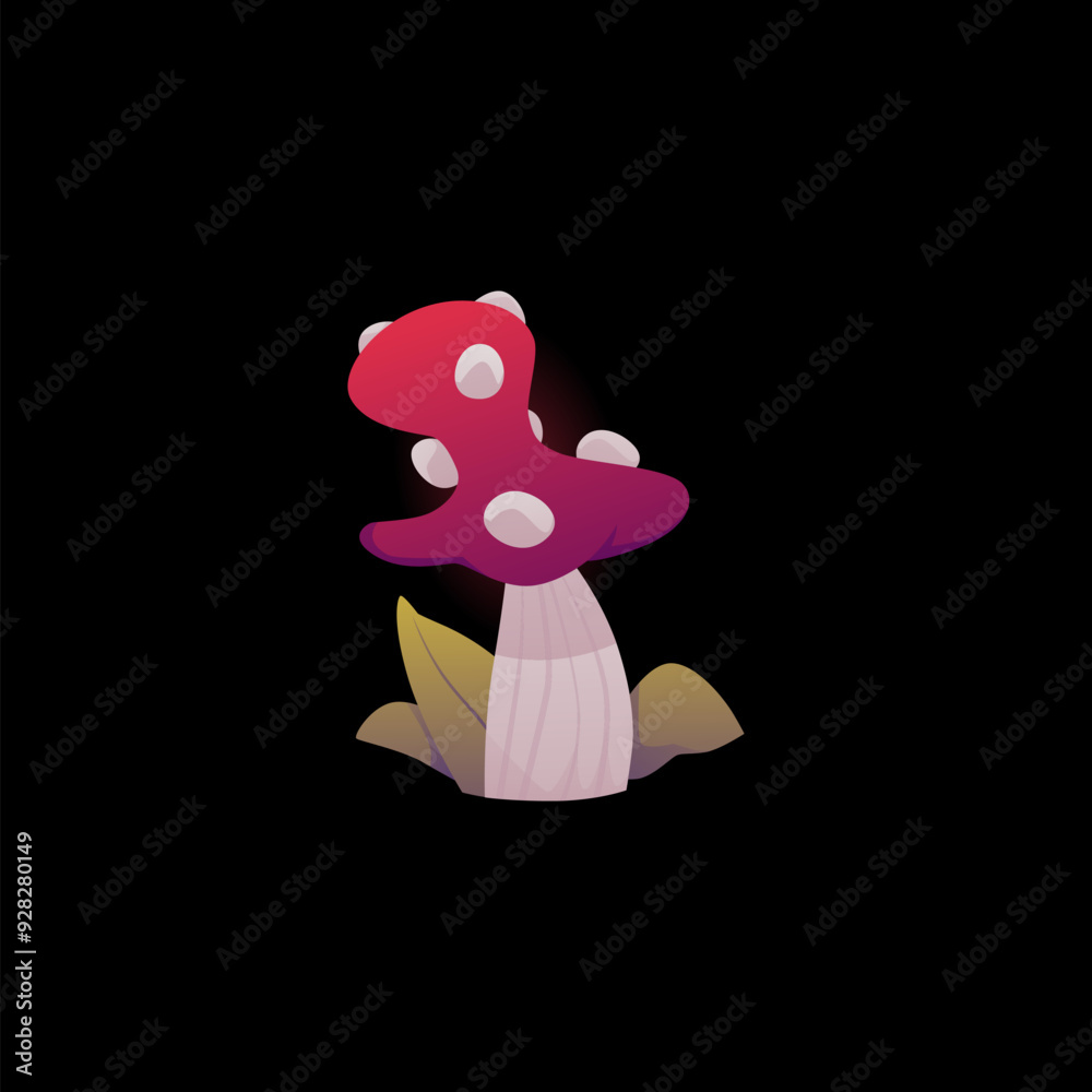 Glowing poisonous grebe. Mushroom with a red cap, white bubbles. Glowing poisonous grebe. Mushroom with a red cap, white bubbles.