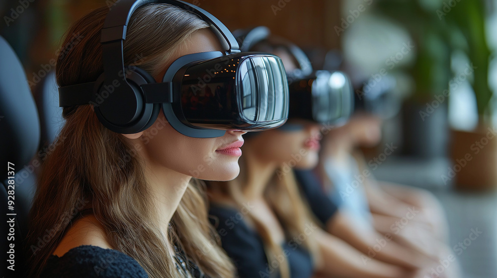 A people using headsets in various settings, such as gaming, education, or virtual tourism, showcasing the immersive world of virtual reality A people using headsets in various settings, such as gaming, education, or virtual tourism, showcasing the immersive world of virtual reality