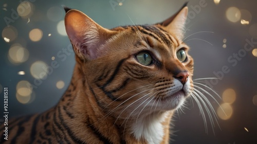 Funny face of a Bengal cat smelling an unpleasant smell. photo