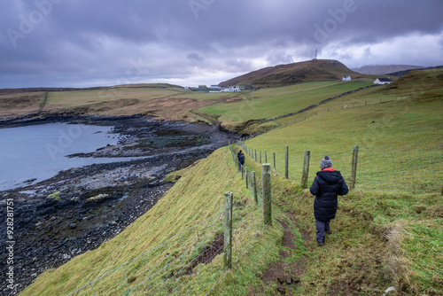 Path to Duntulm Castle, North Trotternish Coast, Isle of Skye, Highlands, Scotland, UK photo