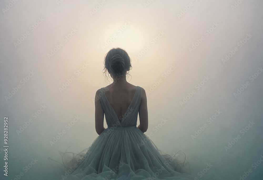 Silhouette of woman in fog. Yoga and meditation concept. Silhouette of woman in fog. Yoga and meditation concept.