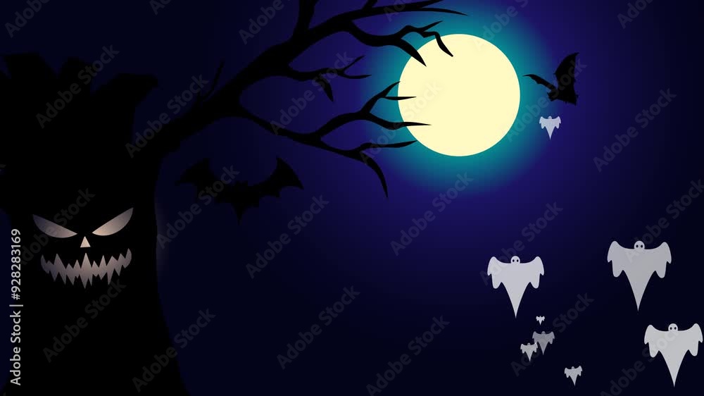 Animated of halloween background with moon, bat, and scary tree Animated of halloween background with moon, bat, and scary tree