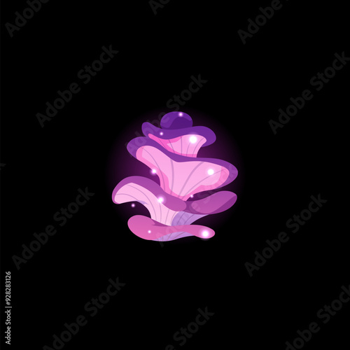 Vector illustration of the mycelium of fantastic mushrooms in pink-purple color with a bright glow