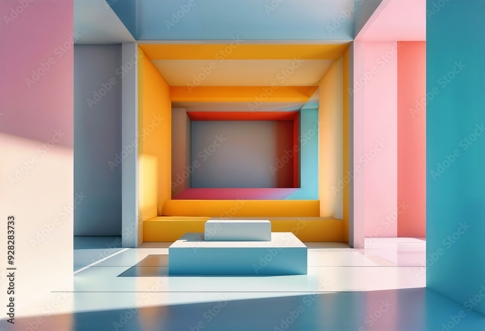 Multicolored Walls and Modern Bench Create Striking Aesthetic in Contemporary Room Design Multicolored Walls and Modern Bench Create Striking Aesthetic in Contemporary Room Design