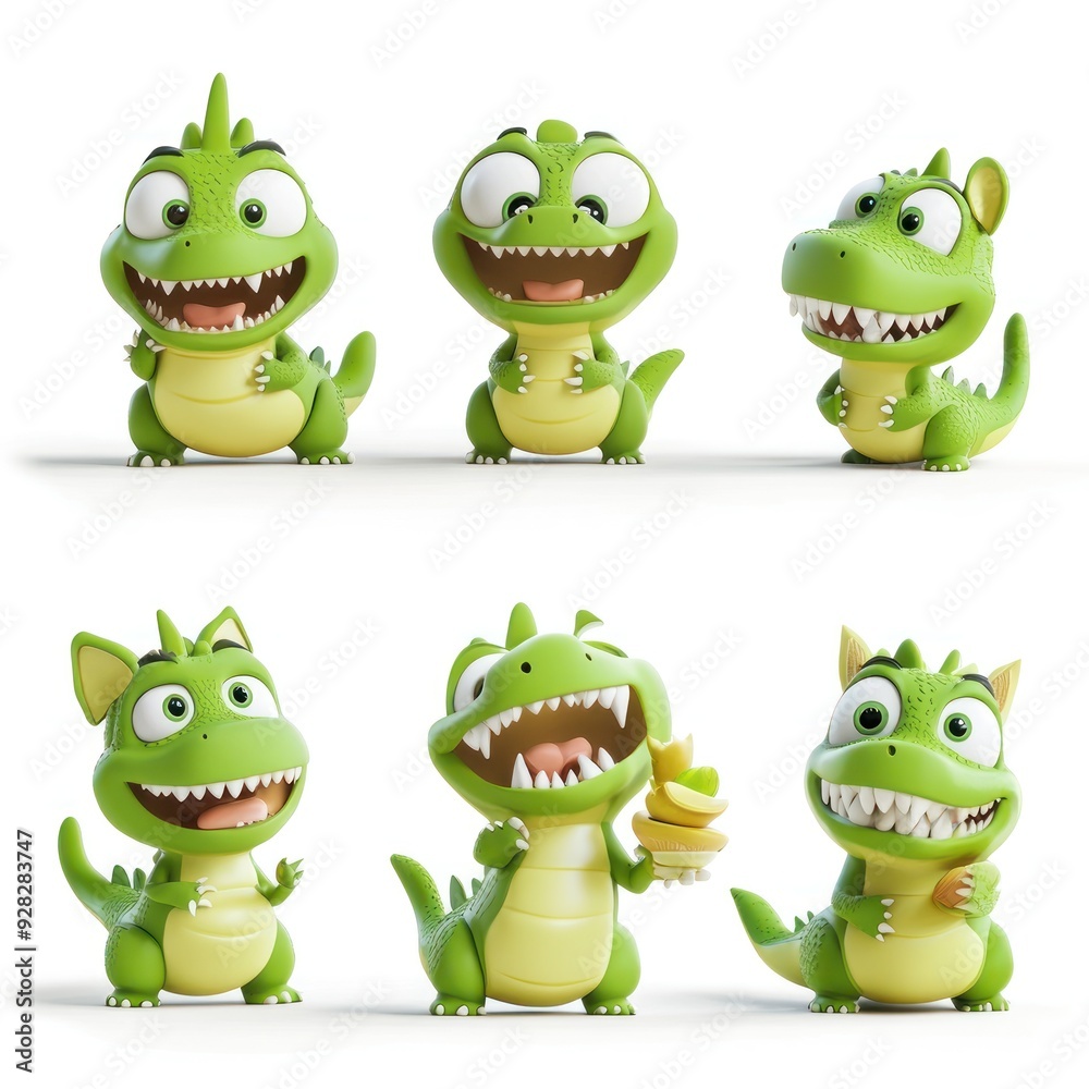 A colorful collection of cute cartoon dinosaurs with various expressions and poses. A colorful collection of cute cartoon dinosaurs with various expressions and poses.