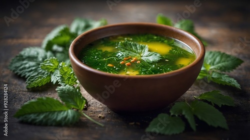 Unconventional and delicious this soup is made from a ly ingredient wild nettles. photo