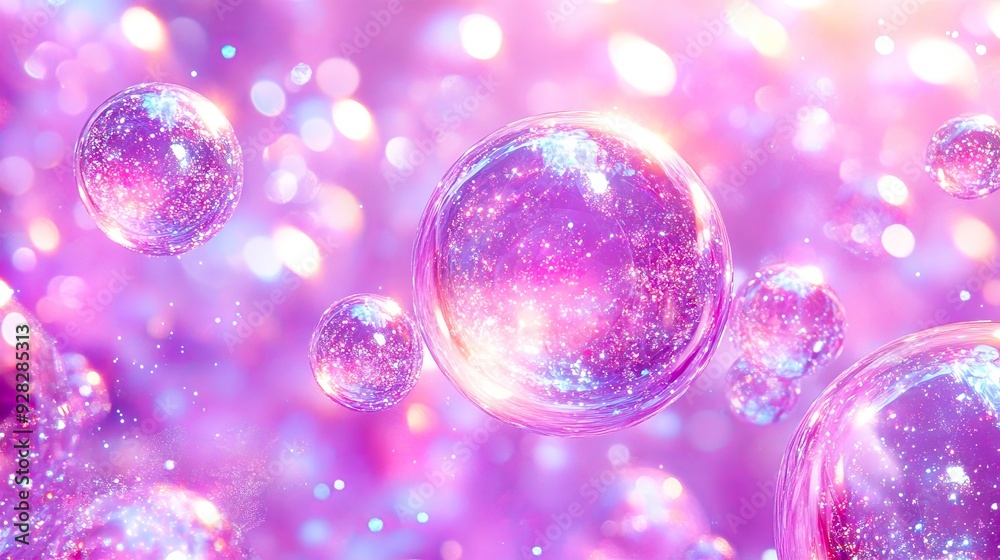 A bunch of bubbles floating in the air on a pink background A bunch of bubbles floating in the air on a pink background