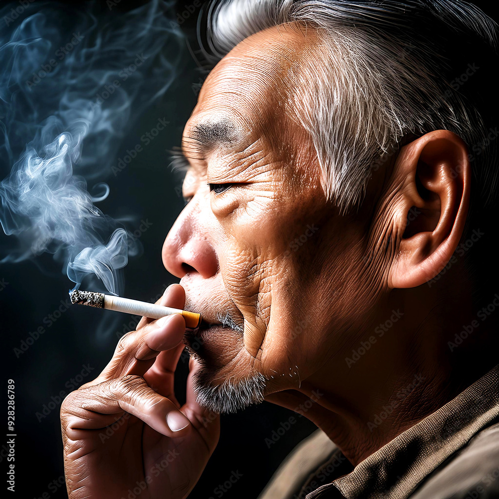 Fototapeta premium Smoke and Wisdom: The Portrait of a Weathered Soul