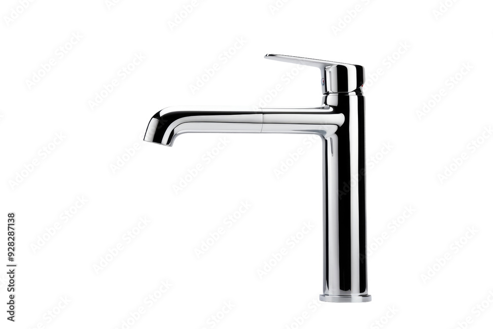 A Sleek Chrome Kitchen Faucet Gleaming Under Bright Studio Lights on a White or Clear Surface PNG Transparent Background. A Sleek Chrome Kitchen Faucet Gleaming Under Bright Studio Lights on a White or Clear Surface PNG Transparent Background.