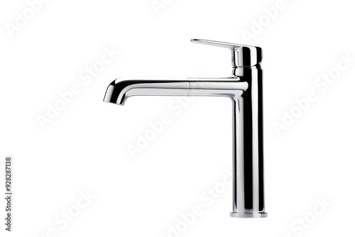 A Sleek Chrome Kitchen Faucet Gleaming Under Bright Studio Lights on a White or Clear Surface PNG Transparent Background.