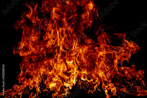 The fire, burning flame. Large burning flaming fire.