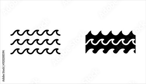 Sea wave icon set. line ocean symbol in vector flat style on white background