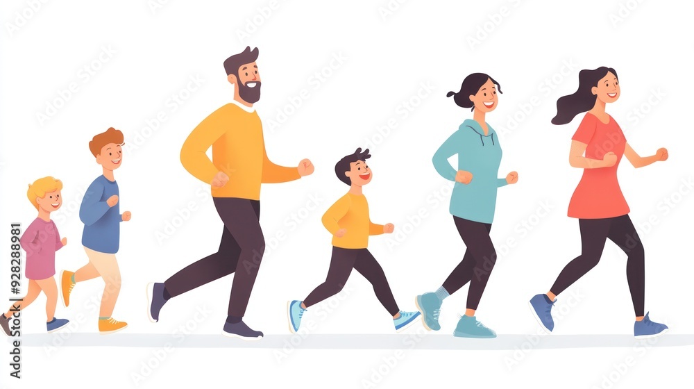 A diverse group of people jogging together in a cheerful and active manner. A diverse group of people jogging together in a cheerful and active manner.