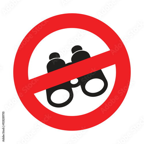 Binoculars in red circle. Binoculars ban, do not search icon, do not spy