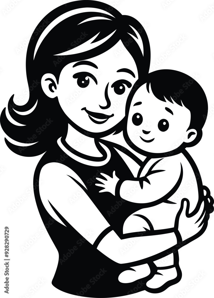 a child in a mother,s arms silhouette illustration a child in a mother,s arms silhouette illustration