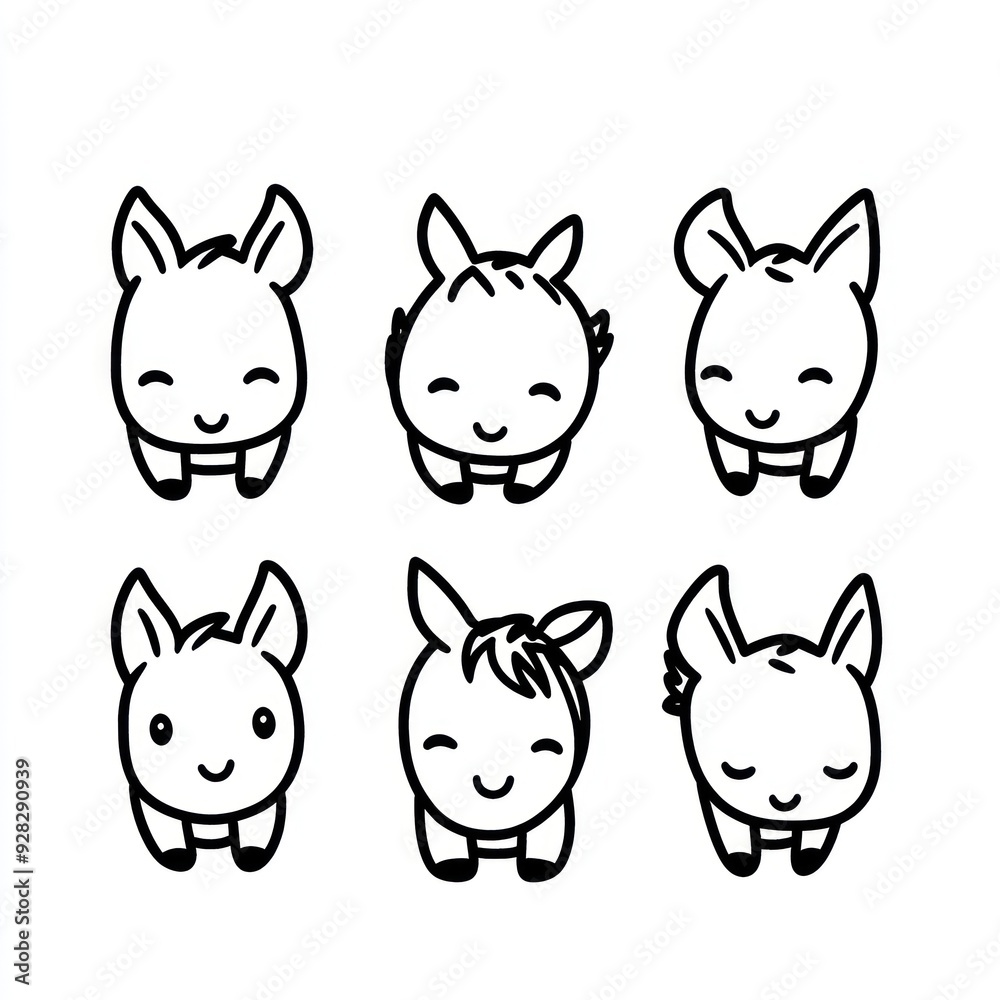 A collection of cute, smiling animal characters with bunny ears. A collection of cute, smiling animal characters with bunny ears.